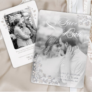 Elegant Beige Floral Save the Date Vintag Folieneinladung