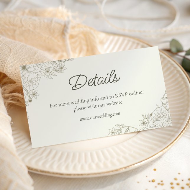 Elegant Beige Floral Script Wedding Website Detail Begleitkarte (Von Creator hochgeladen)