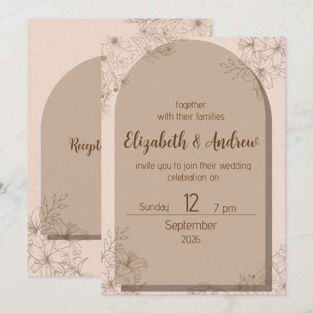 Elegant Beige Floral Wedding Invitation Einladung (Vorne/Hinten)