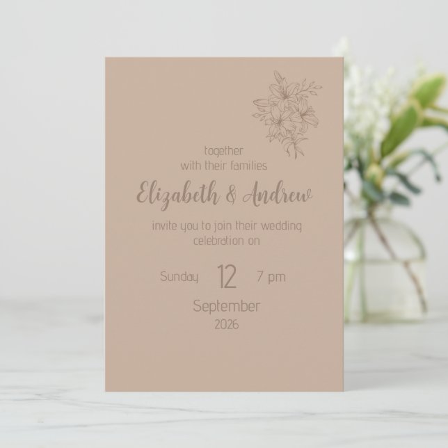 Elegant Beige Floral Wedding Invitation (style 2) Einladung (Stehend Vorderseite)