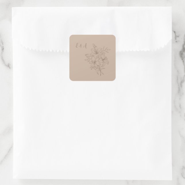 Elegant Beige Floral Wedding Quadratischer Aufkleber (Tasche)