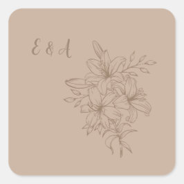 Elegant Beige Floral Wedding Quadratischer Aufkleber