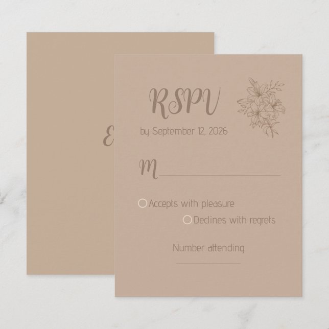 Elegant Beige Floral Wedding RSPV card RSVP Karte (Vorne/Hinten)