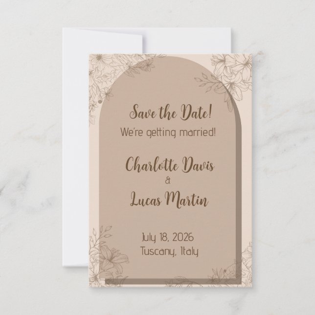 Elegant Beige Floral Wedding Save The Date (Vorderseite)
