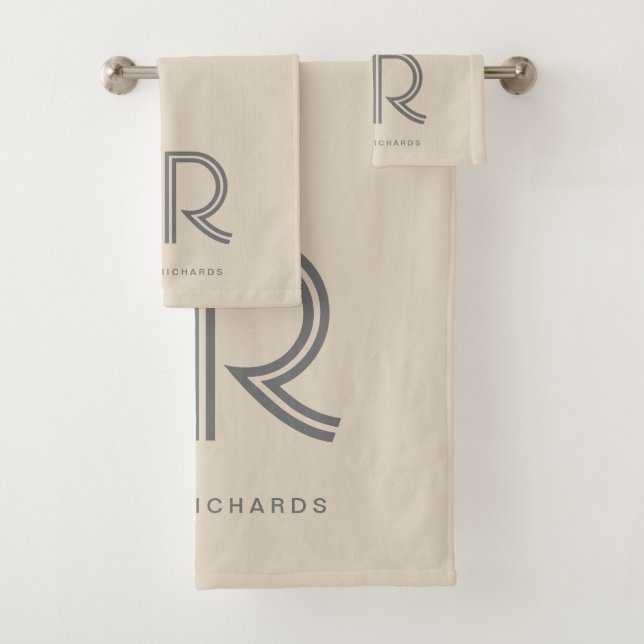 Elegant-beige-graue Monogrammbezeichnung Badhandtuch Set (Insitu)