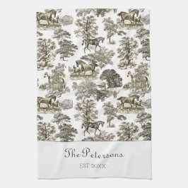 Elegant Beige Horses Toile Rustic Farmhouse Geschirrtuch