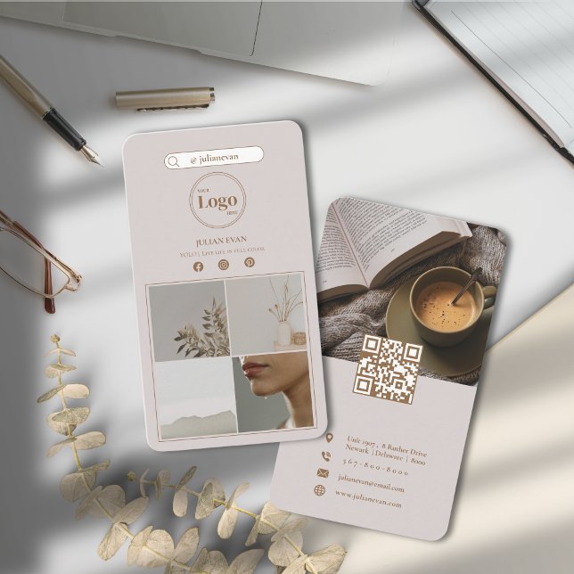 Elegant Beige Instagram Foto Collage Social Media Visitenkarte (Von Creator hochgeladen)