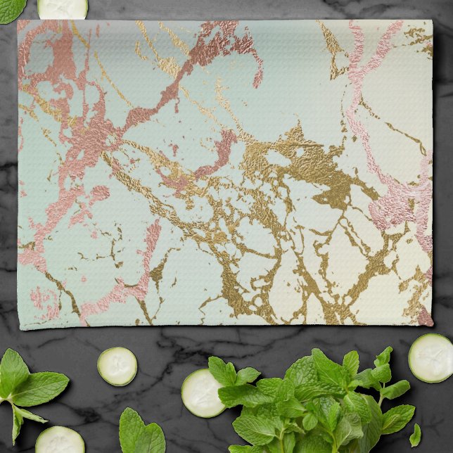 Elegant Beige Marble | Minze Sage Green Rose Gold Geschirrtuch (Von Creator hochgeladen)