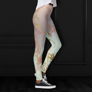 Elegant Beige Marble Minze Sage Green Rose Gold Leggings