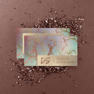 Elegant Beige Marble   Sage and Rose Gold Monogram Visitenkarte
