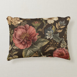 Elegant, beige-marone-braune Blumenmuster Dekokissen