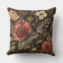 Elegant, beige-marone-braune Blumenmuster Kissen