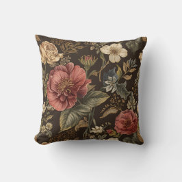 Elegant, beige-maronebraunes Blumenmuster Kissen