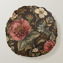 Elegant, beige-maronebraunes Blumenmuster Rundes Kissen