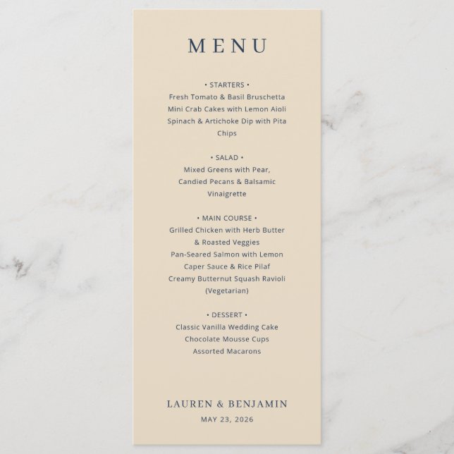 Elegant Beige Menu Template Menükarte (Vorderseite)