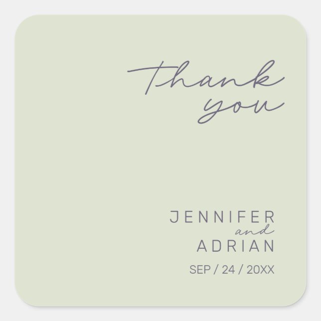 Elegant Beige Minimal Vielen Dank für Ihre Hochzei Quadratischer Aufkleber (Vorderseite)