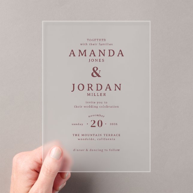 Elegant Beige Minimalist Wedding Invitation Acryleinladungen (Insitu (Handheld))