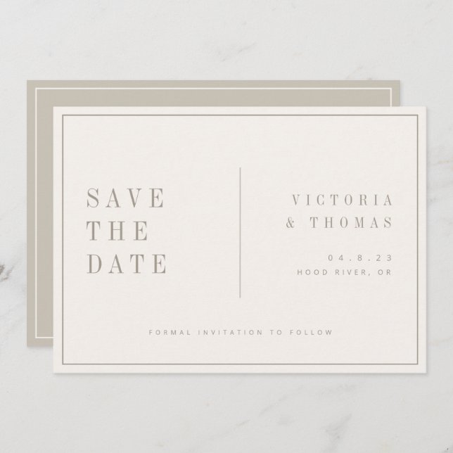 Elegant Beige Minimalistisch Save the Date (Vorne/Hinten)