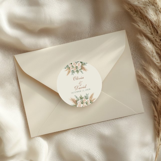 Elegant Beige Pampas Grass Wedding Sticker (Elegant Beige Pampas Grass Wedding Sticker on an elegant envelope)