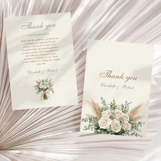 Elegant Beige Pampas Grass Wedding Thank You Card Dankeskarte