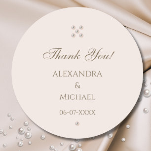 Elegant Beige Pink Pearl Wedding Vielen Dank Runder Aufkleber