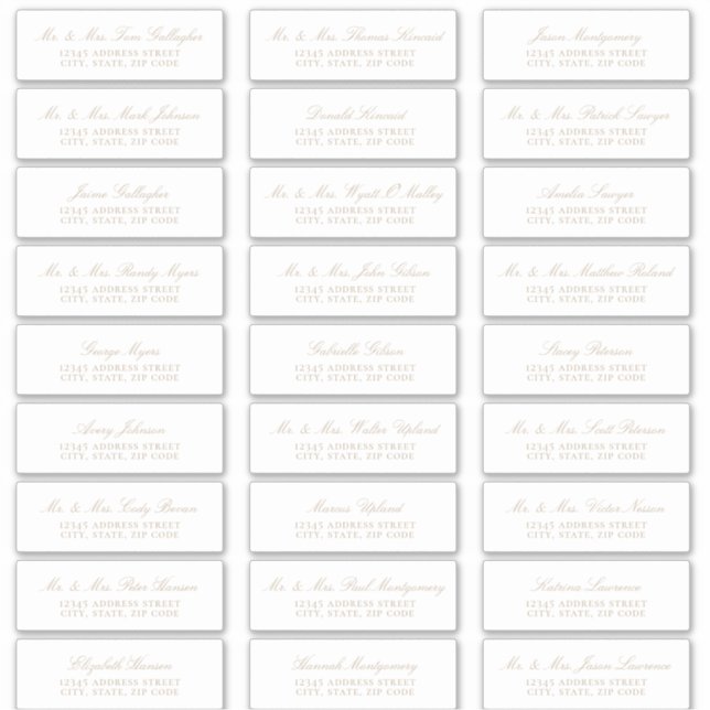 Elegant Beige Script Guest Address Labels (Vorderseite)