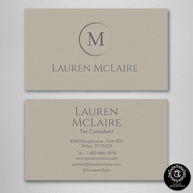 Elegant Beige Taupe Circle Monogram Business Card Visitenkarte (Von Creator hochgeladen)