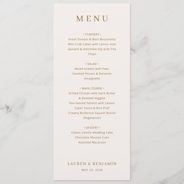 Elegant Beige Typographic Menu Menükarte (Vorderseite)