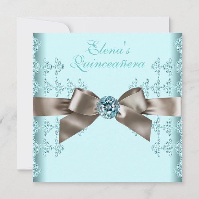 Elegant Beige und Aquamarin Blue Quinceanera Einladung (Vorderseite)