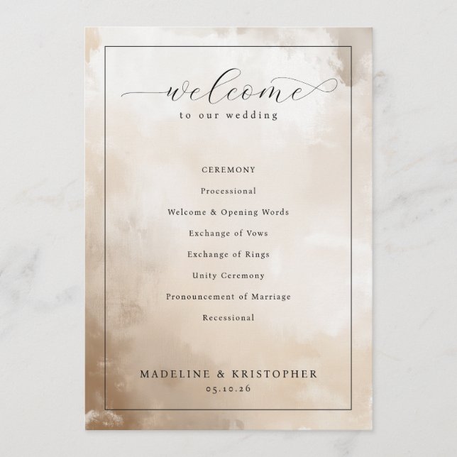 Elegant Beige Wedding Ceremony Program Programm (Vorderseite)