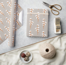 Elegant Beige Wrapping Paper with Cotton Branch Geschenkpapier