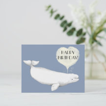 Elegant Beluga Whale Illustration Happy Birthday