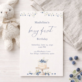Elegant Berry First Blueberry Birthday Cake Einladung