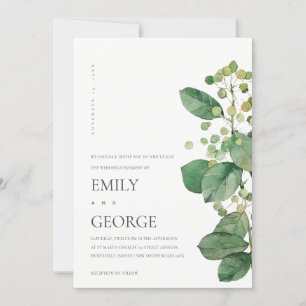 ELEGANT BERRY LEAF FOLIAGE GREENERY WEDERY INVITE DANKESKARTE