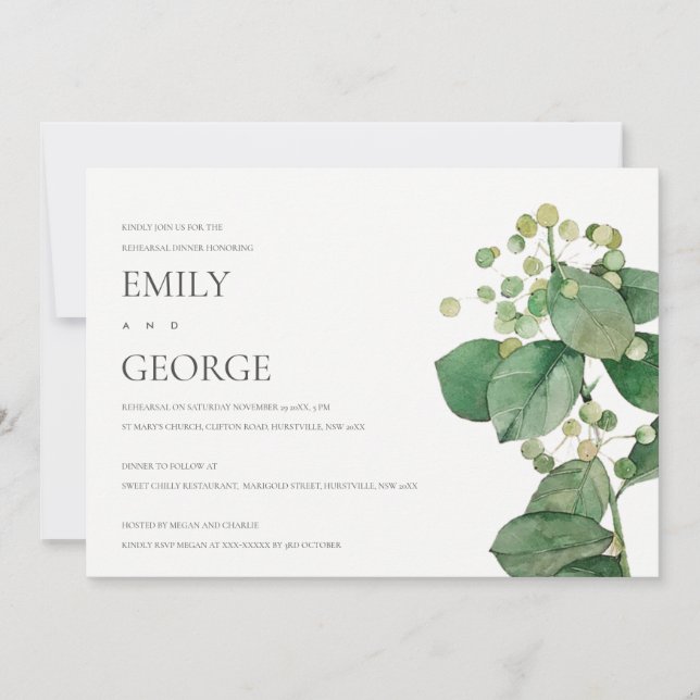 ELEGANT BERRY LEAF FOLIAGE PROBE DINNER INVITE DANKESKARTE (Vorderseite)