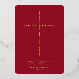 Elegant Berry Red Scripture Cross Folien Feiertagskarte