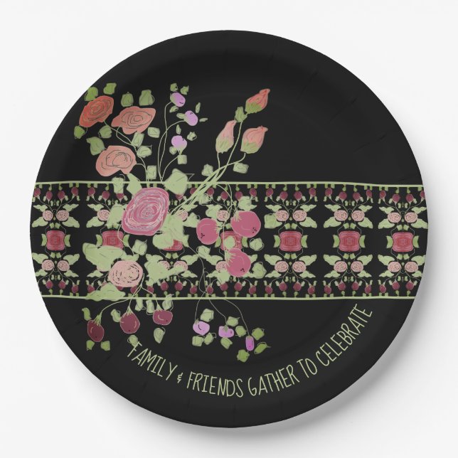 Elegant Berry Shade Floral Pappteller (Vorderseite)