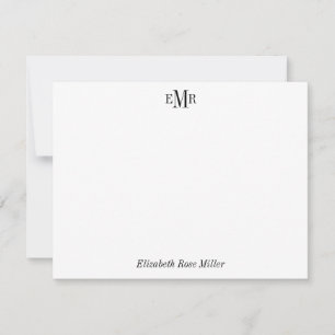 Elegant Beruflich Chic Black 3 Monogram Initial Mitteilungskarte