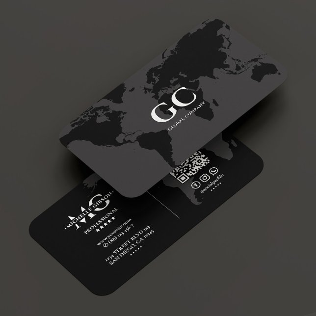 Elegant Beruflich Global World Map Black Gray Visitenkarte (Elegant Professional Global World Map Black Grey Business Card
)