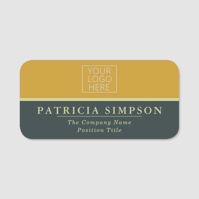 Elegant Beruflich Hunter Green & Mustard Yellow Namensschild (Vorderseite)