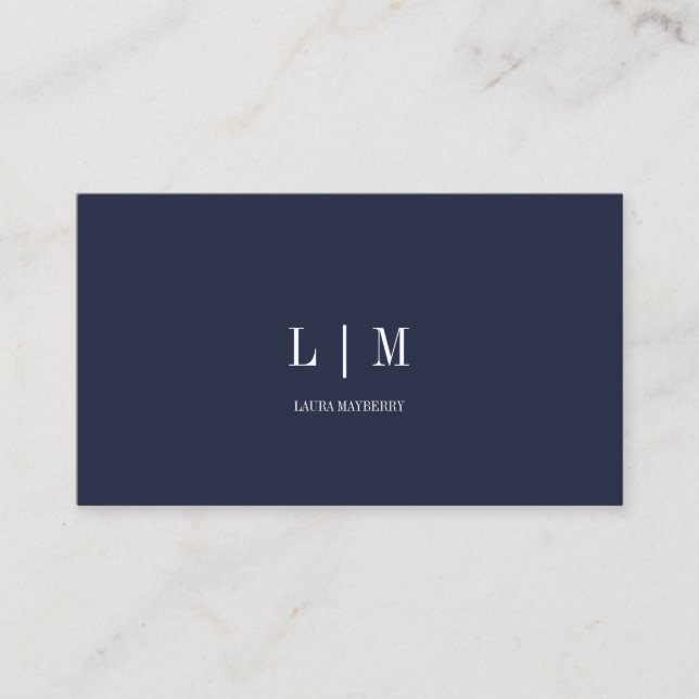 Elegant Beruflich Simple Monogram Navy Visitenkarte (Vorderseite)