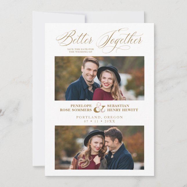 Elegant Better Together Quote 2 Photos Wedding  Save The Date (Vorderseite)
