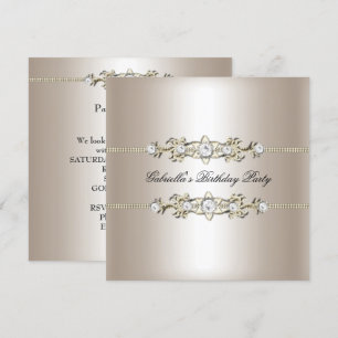Elegant Biege Crème Gold Geburtstagsfeier Schmuck Einladung