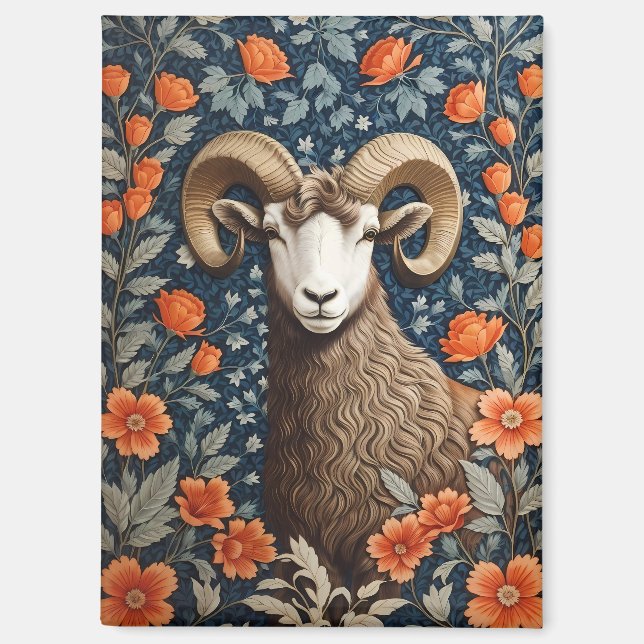 Elegant Big Horn Sheep William Morris Inspiriert Magnet (Vorderseite)