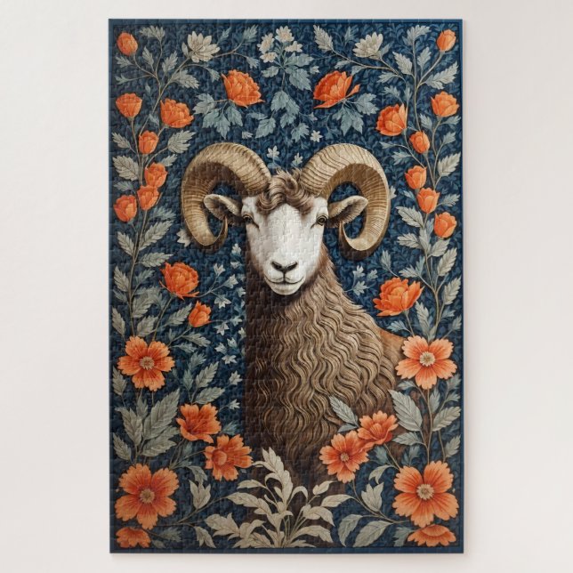 Elegant Big Horn Sheep William Morris Inspiriert Puzzle (Vertikal)