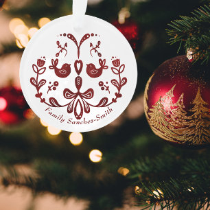 Elegant Bilingual Burgundy Birds Weihnachten Ornament