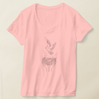 Elegant Bird and Nest Line Kunst, Dichtung und Mus T-Shirt