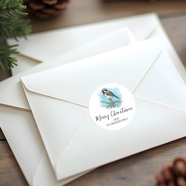 Elegant Bird Christmas Runder Aufkleber (Personalized Christmas Sticker)