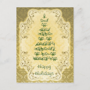 Elegant Bird Tree Christmas Postcard Feiertagspostkarte