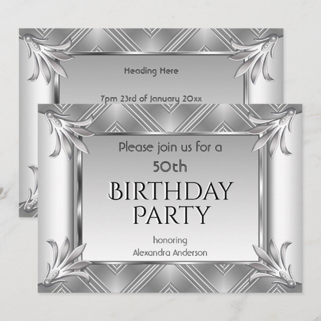 Elegant Birthday Art Deco Einladung (Vorne/Hinten)